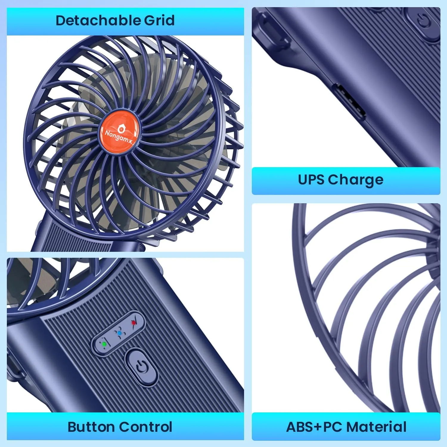 Handheld Fan Portable Foldable Rechargeable: Blue Mini Portable Handheld Fan 180 Adjustable Folded 4 Speed 2000mAh Lanyard Hand Desk Neck Fan Indoor Outdoor Travel Essentials for Gifts Women Men Kid