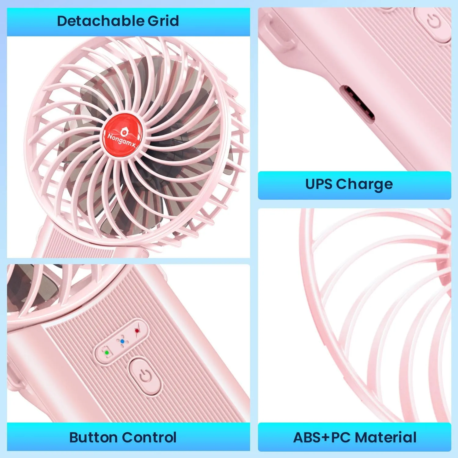 Handheld Fan Portable Foldable Rechargeable: Pink Mini Portable Handheld Fan 180 Adjustable Folded 4 Speed 2000mAh Lanyard Hand Desk Neck Fan Indoor Outdoor Travel Essentials for Gifts Women Men Kid