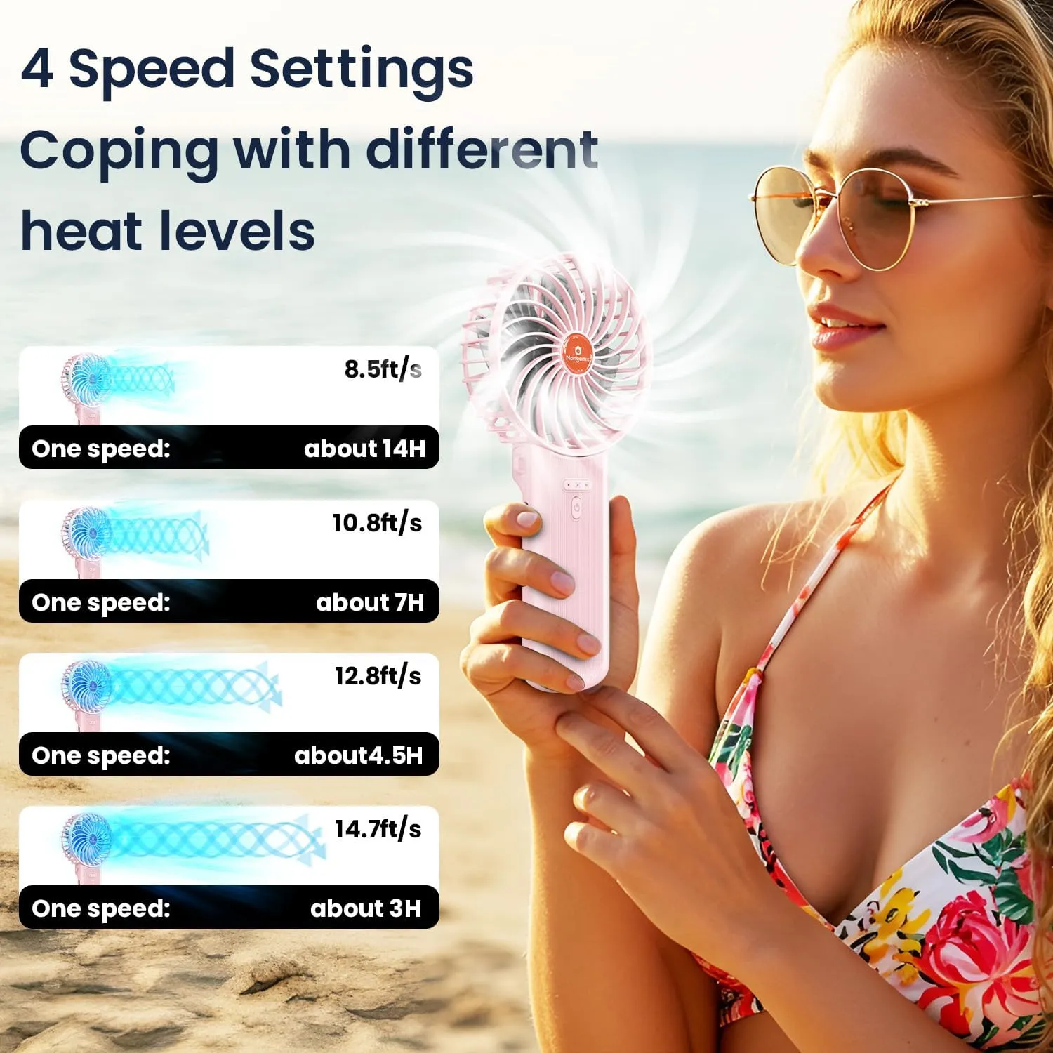 Handheld Fan Portable Foldable Rechargeable: Pink Mini Portable Handheld Fan 180 Adjustable Folded 4 Speed 2000mAh Lanyard Hand Desk Neck Fan Indoor Outdoor Travel Essentials for Gifts Women Men Kid