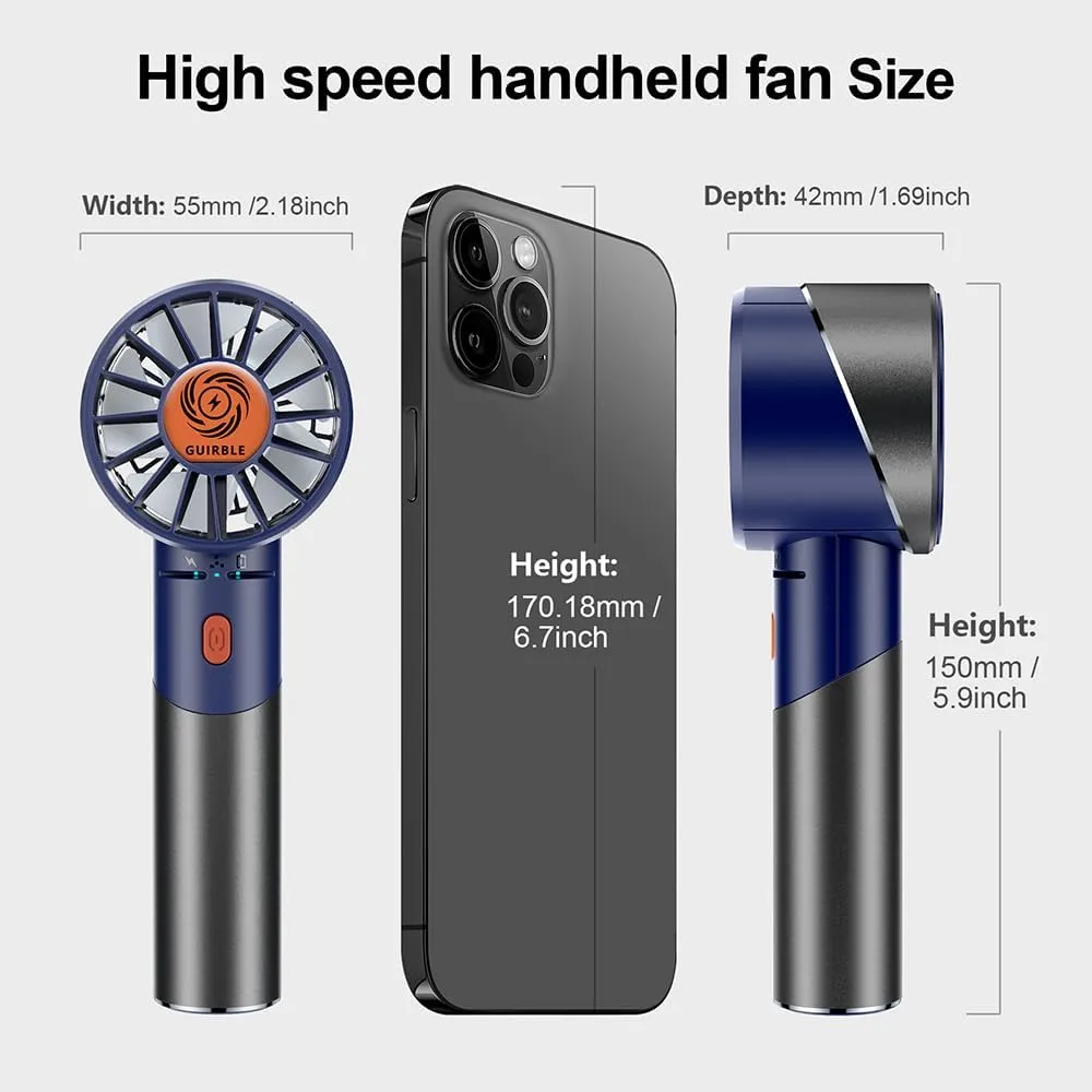 Handheld Fan,Portable Turbo Fan,Powerful Personal Fan(7000rpm High-Speed Motor,Battery Work 3-16 H),USB Rechargeable Mini Handheld Fan for Travel/Outdoor/Gift/Makeup (Navy Blue)
