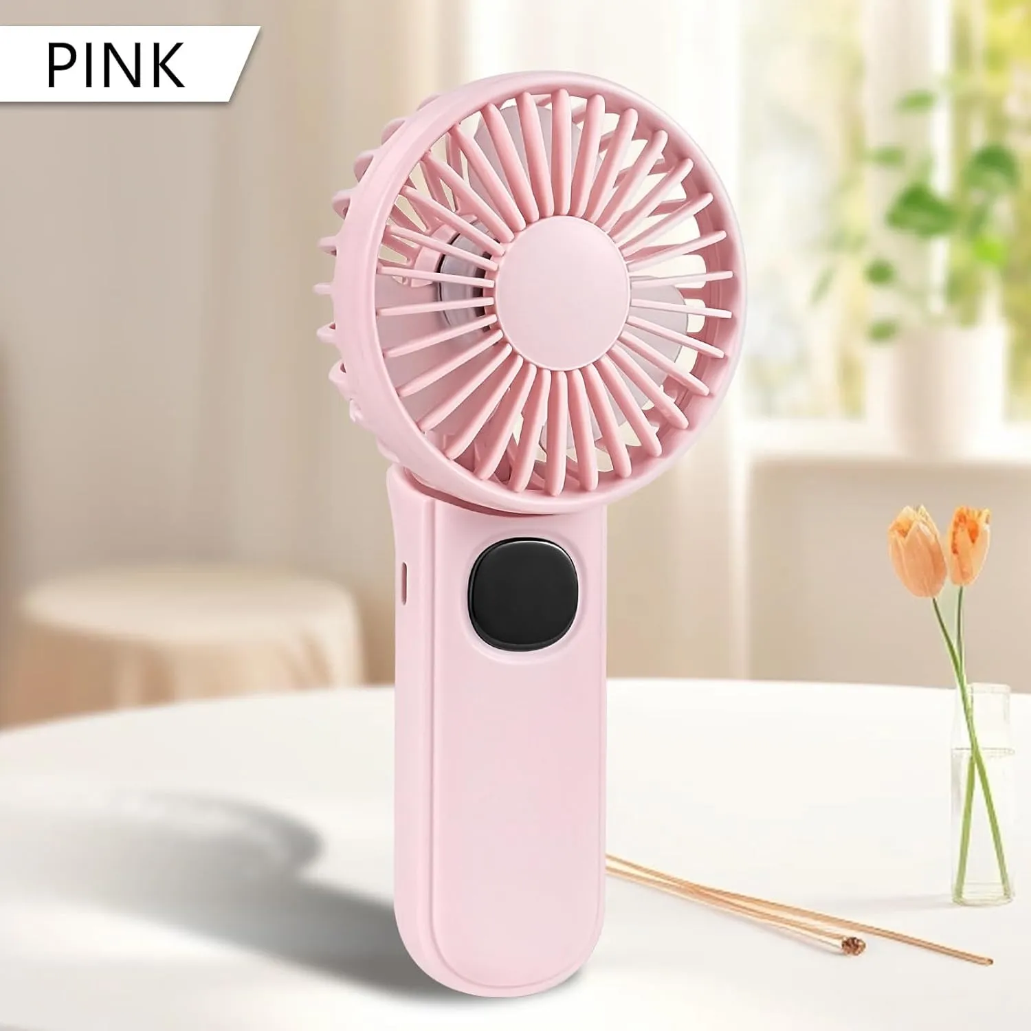 Handheld Mini Fan, 2 Pack Handheld/Neck/Desk 3 in 1 Small Portable Fan USB Rechargeable, 3000mAh Battery Operated with LED Display, 180 Foldable with 5 Speed Wind (Black Pink)