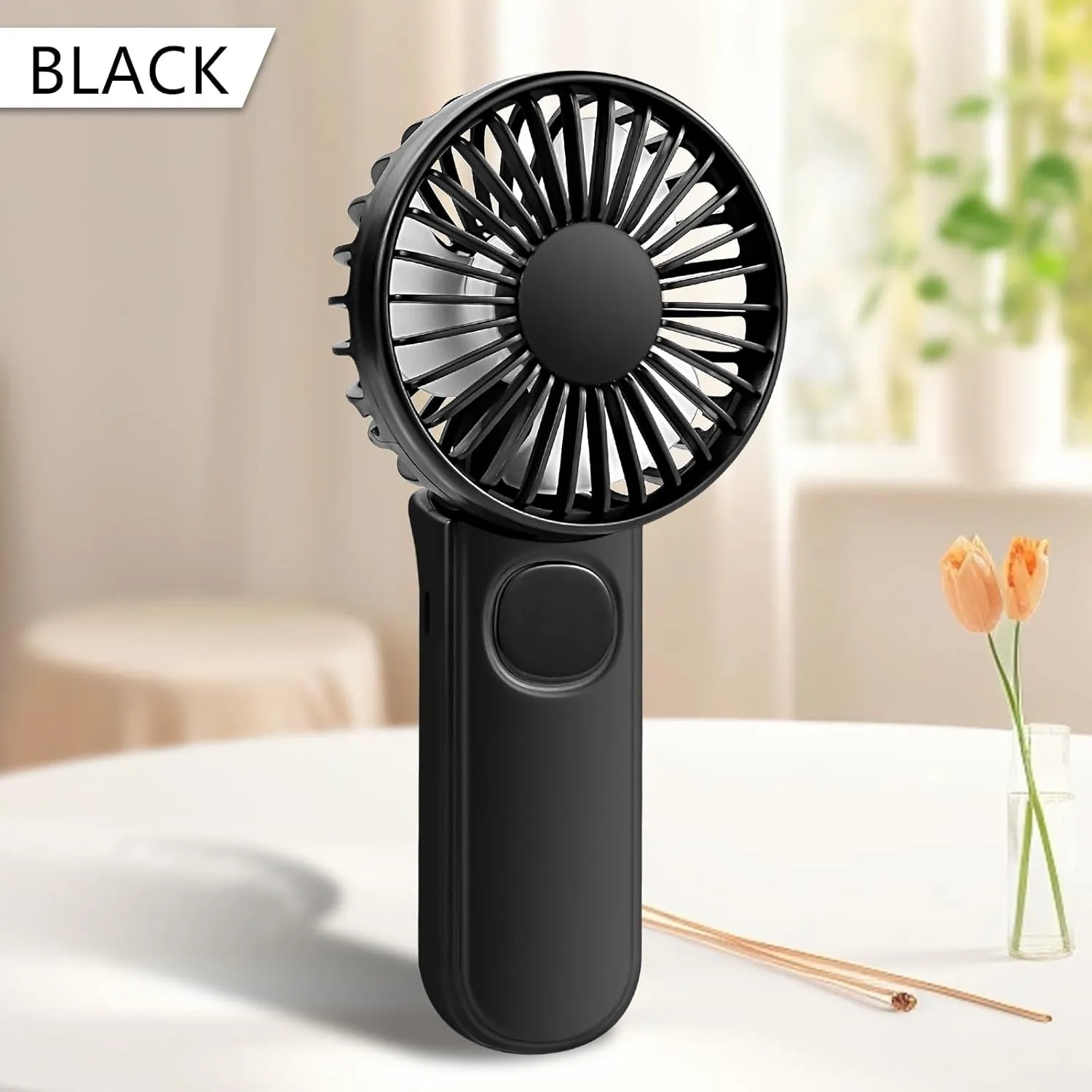 Handheld Mini Fan, 2 Pack Handheld/Neck/Desk 3 in 1 Small Portable Fan USB Rechargeable, 3000mAh Battery Operated with LED Display, 180 Foldable with 5 Speed Wind (Black Pink)