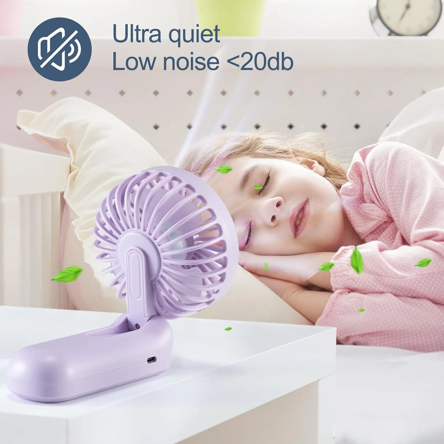 Handheld Mini Fan, 3 in 1 Small Portable Fan USB Rechargeable, 3000mAh Battery Operated with LED Display, 180 Foldable with 5 Speed Wind (Purple)