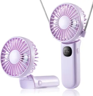 Handheld Mini Fan, 3 in 1 Small Portable Fan USB Rechargeable, 3000mAh Battery Operated with LED Display, 180 Foldable with 5 Speed Wind (Purple) Neck fan for hands-free comfort