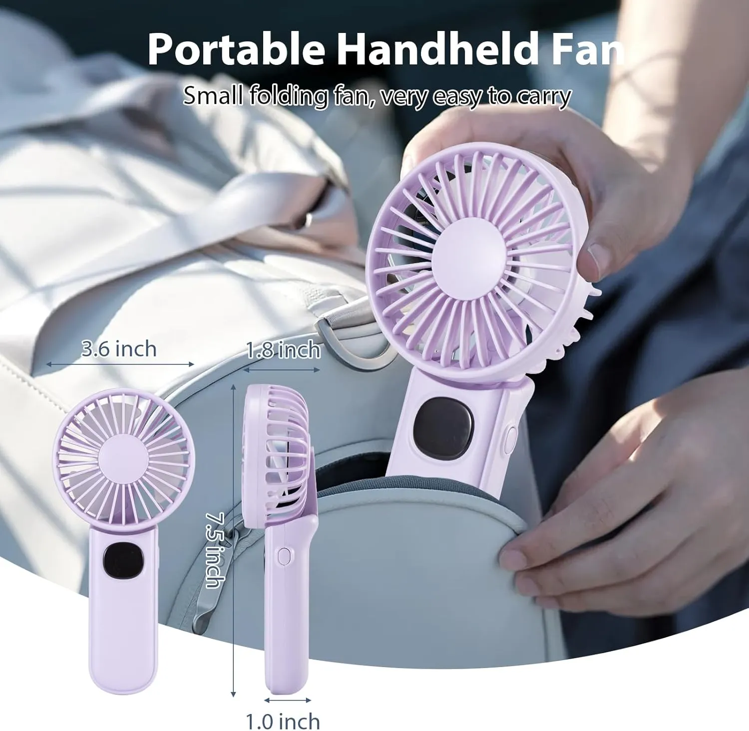 Handheld Mini Fan, 3 in 1 Small Portable Fan USB Rechargeable, 3000mAh Battery Operated with LED Display, 180 Foldable with 5 Speed Wind (Purple)