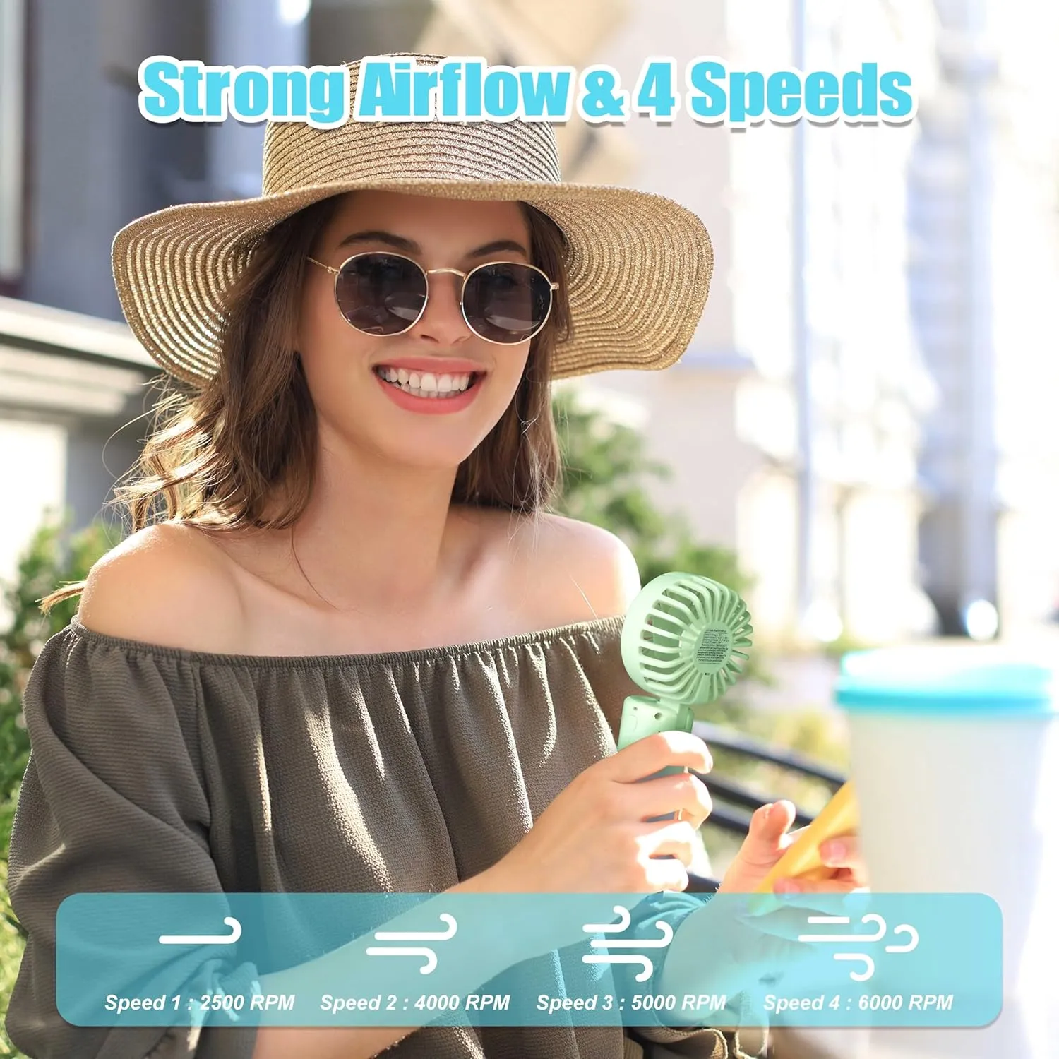 Handheld Misting Fan, Multi-purpose for Portable Mini Mister Neck Fan, 1500mAh Desk Fan, 4 Speed Adjustable, Suitable for Women, Home, Office, Travel (Green)