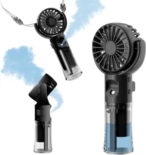 Handheld Misting FanRechargeable Battery Operated Portable 4 Speeds & 55ml 360 Swiveling Personal Fan for Travel Camping Outdoor (Black) Mini handheld fan for personal cooling