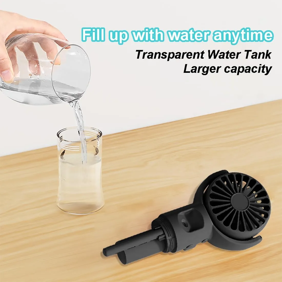 Handheld Misting FanRechargeable Battery Operated Portable 4 Speeds & 55ml 360 Swiveling Personal Fan for Travel Camping Outdoor (Black)