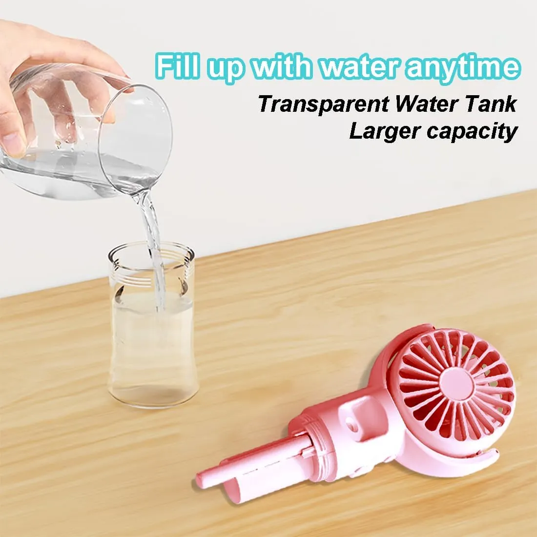Handheld Misting FanRechargeable Battery Operated Portable 4 Speeds & 55ml 360 Swiveling Personal Fan for Travel Camping Outdoor (Pink)