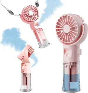 Handheld Misting FanRechargeable Battery Operated Portable 4 Speeds & 55ml 360 Swiveling Personal Fan for Travel Camping Outdoor (Pink) Mini handheld fan for personal cooling