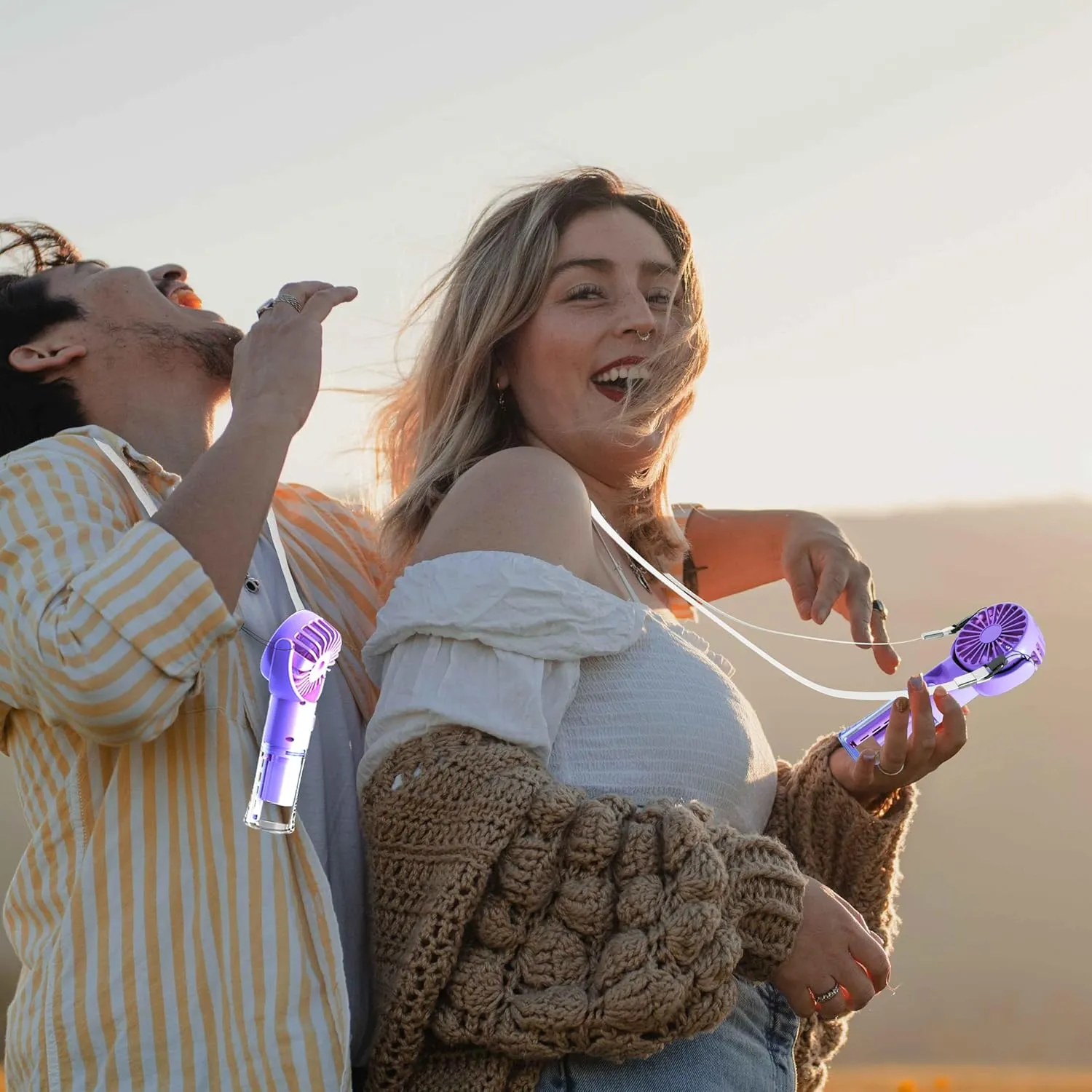 Handheld Misting FanRechargeable Battery Operated Portable 4 Speeds & 55ml 360 Swiveling Personal Fan for Travel Camping Outdoor (Purple)