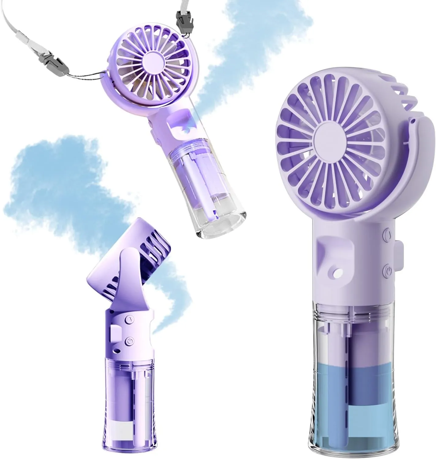 Handheld Misting FanRechargeable Battery Operated Portable 4 Speeds & 55ml 360 Swiveling Personal Fan for Travel Camping Outdoor (Purple) Mini handheld fan for personal cooling