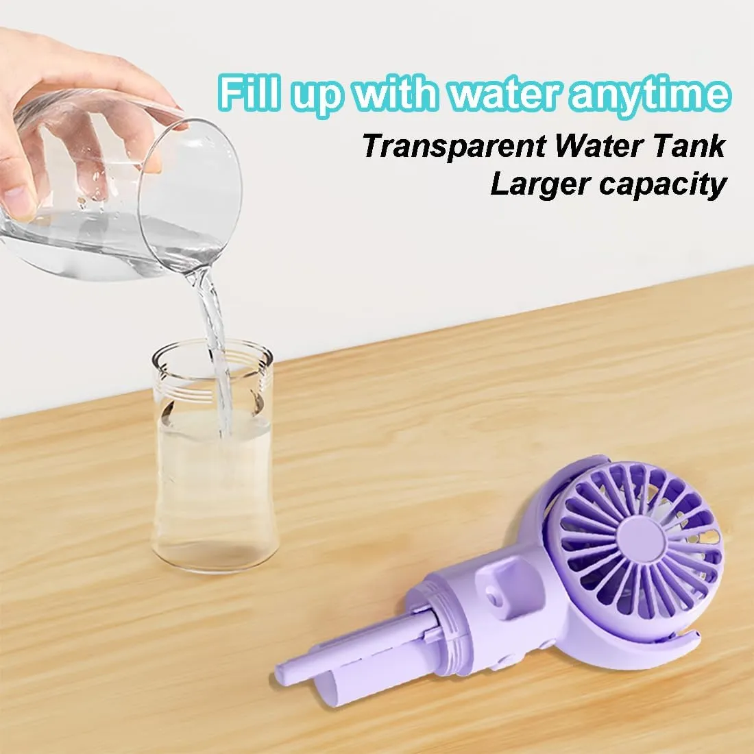 Handheld Misting FanRechargeable Battery Operated Portable 4 Speeds & 55ml 360 Swiveling Personal Fan for Travel Camping Outdoor (Purple)