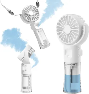 Handheld Misting FanRechargeable Battery Operated Portable 4 Speeds & 55ml 360 Swiveling Personal Fan for Travel Camping Outdoor (White) Mini handheld fan for personal cooling