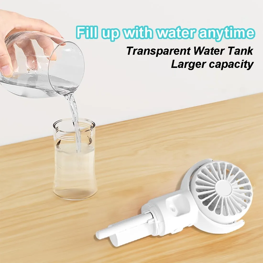 Handheld Misting FanRechargeable Battery Operated Portable 4 Speeds & 55ml 360 Swiveling Personal Fan for Travel Camping Outdoor (White)