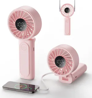 Handheld Portable Fan, 4000mAh USB Rechargeable Personal Fan, 180 Foldable Mini Desk Fan with 6 Wind Speed, LCD Digital Display, Lanyard as Neck Fan, Ultra Quiet Waist-mounted portable fan for outdoor use
