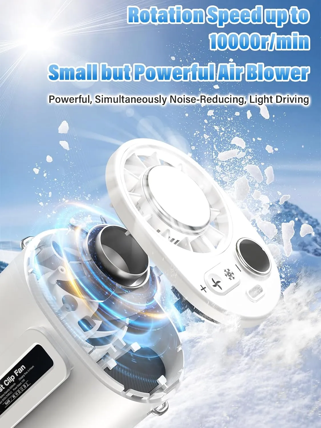 Handheld Portable Fan Rechargeable with Ice Cooler, 5000mAh, 1-100 Speeds,Strong Airflow, Personal Waist Fan, Hands-Free Hanging,Wearable for Camping, Outdoor, Jobsite