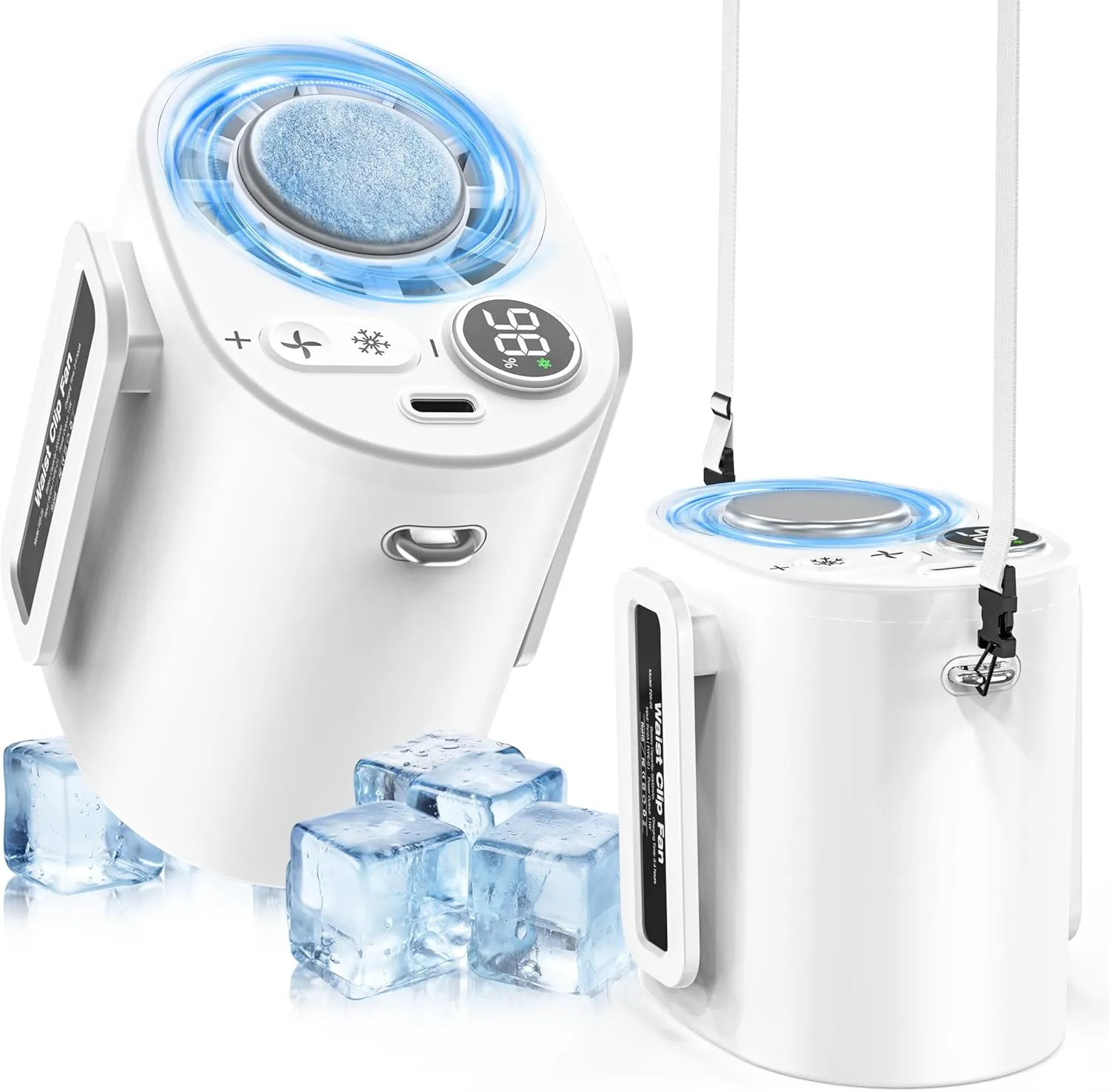 Handheld Portable Fan Rechargeable with Ice Cooler, 5000mAh, 1-100 Speeds,Strong Airflow, Personal Waist Fan, Hands-Free Hanging,Wearable for Camping, Outdoor, Jobsite Neck fan for hands-free comfort