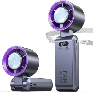 Handheld Portable Fan with Ice Cooler,Speed (1-199) 5500mAh Rechargeable Personal Fan,[20H Cooling Time] Super Mini Yet Powerful [20000 RPM] Small Pocket Fans for Travel/Outdoor/Office,Grey Purple Battery-powered portable fan