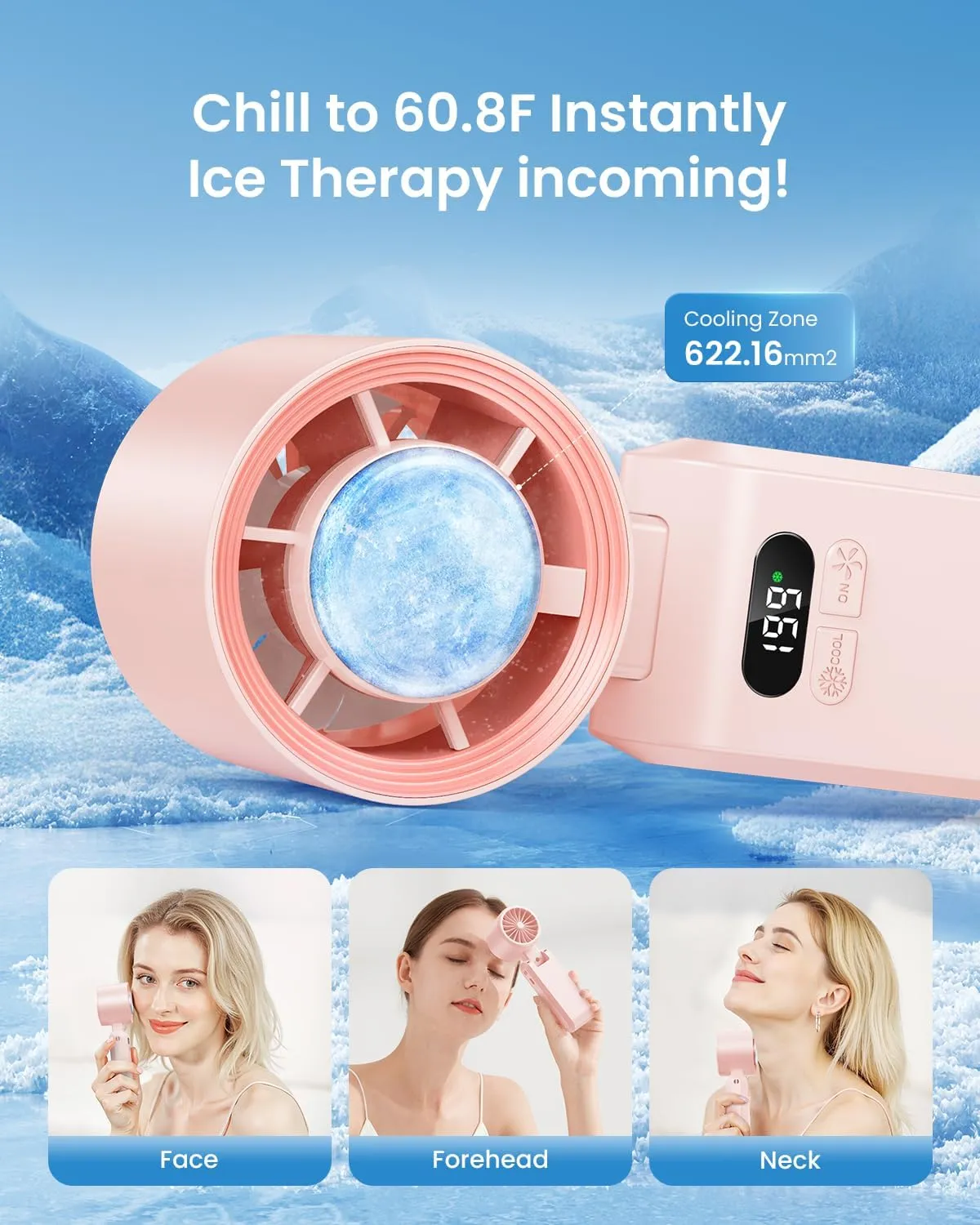 Handheld Portable Fan with Ice Cooler,Speed (1-199) 5500mAh Rechargeable Personal Fan,[20H Cooling Time] Super Mini Yet Powerful [20000 RPM] Small Pocket Fans for Travel/Outdoor/Office,Pink