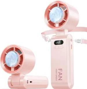 Handheld Portable Fan with Ice Cooler,Speed (1-199) 5500mAh Rechargeable Personal Fan,[20H Cooling Time] Super Mini Yet Powerful [20000 RPM] Small Pocket Fans for Travel/Outdoor/Office,Pink Battery-powered portable fan