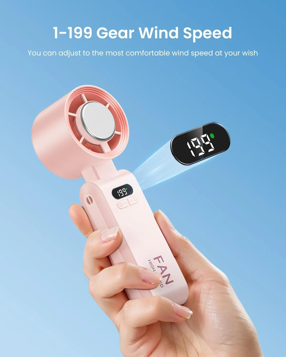 Handheld Portable Fan with Ice Cooler,Speed (1-199) 5500mAh Rechargeable Personal Fan,[20H Cooling Time] Super Mini Yet Powerful [20000 RPM] Small Pocket Fans for Travel/Outdoor/Office,Pink