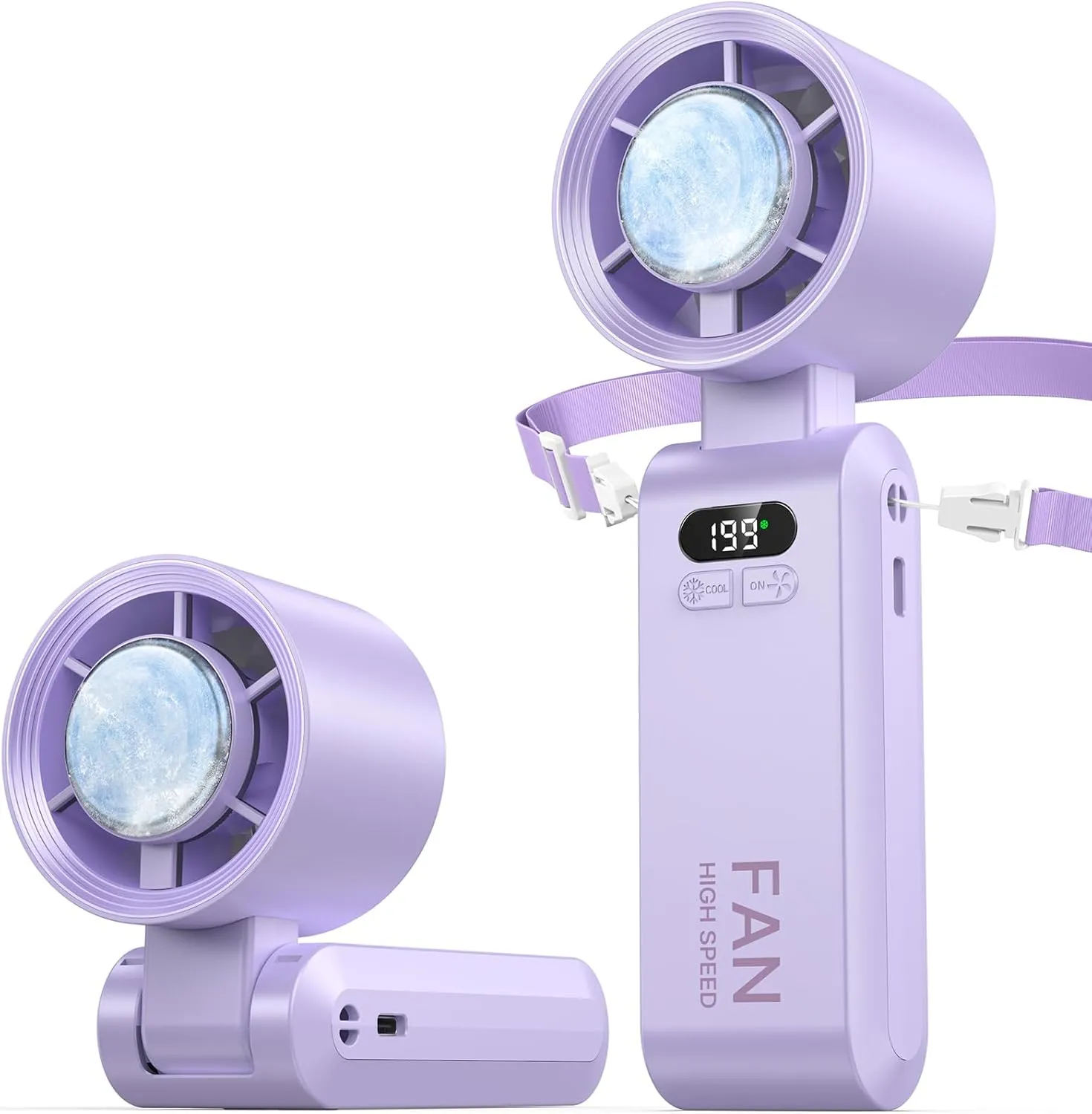 Handheld Portable Fan with Ice Cooler,Speed (1-199) 5500mAh Rechargeable Personal Fan,[20H Cooling Time] Super Mini Yet Powerful [20000 RPM] Small Pocket Fans for Travel/Outdoor/Office,Purple Battery-powered portable fan