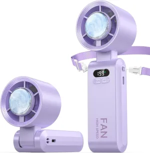 Handheld Portable Fan with Ice Cooler,Speed (1-199) 5500mAh Rechargeable Personal Fan,[20H Cooling Time] Super Mini Yet Powerful [20000 RPM] Small Pocket Fans for Travel/Outdoor/Office,Purple Battery-powered portable fan
