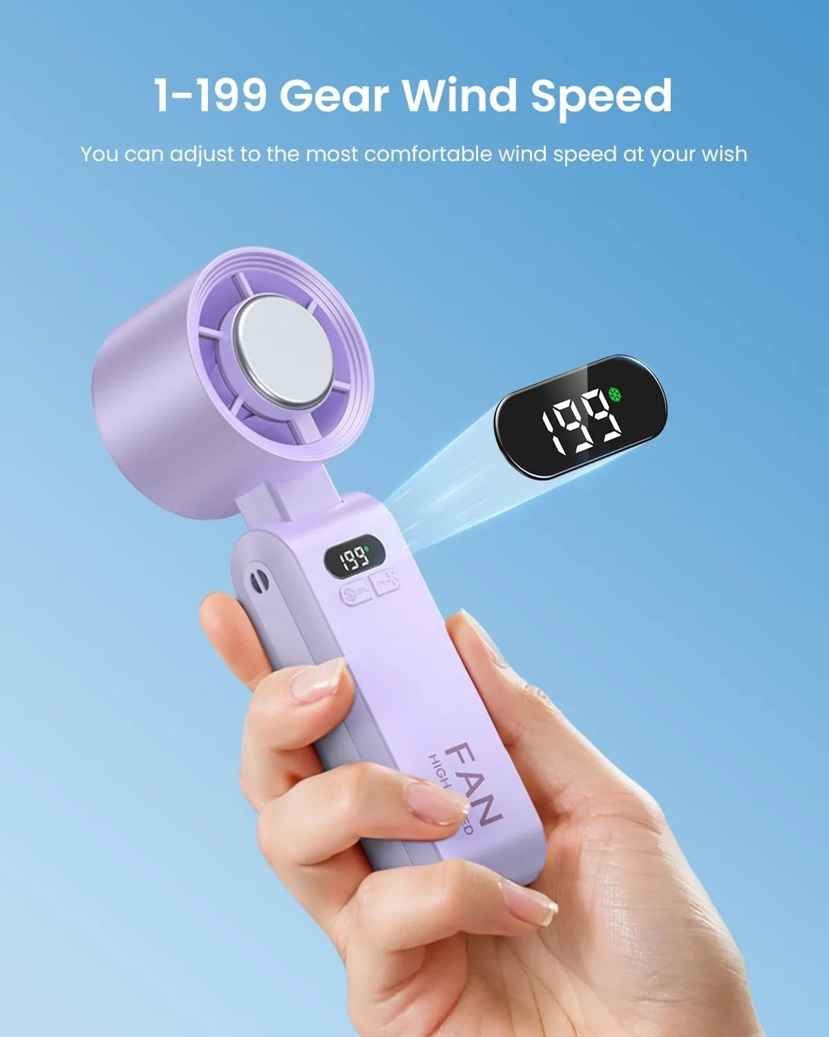 Handheld Portable Fan with Ice Cooler,Speed (1-199) 5500mAh Rechargeable Personal Fan,[20H Cooling Time] Super Mini Yet Powerful [20000 RPM] Small Pocket Fans for Travel/Outdoor/Office,Purple