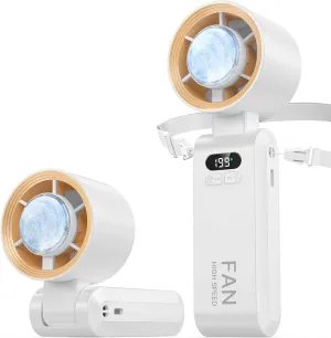 Handheld Portable Fan with Ice Cooler,Speed (1-199) 5500mAh Rechargeable Personal Fan,[20H Cooling Time] Super Mini Yet Powerful [20000 RPM] Small Pocket Hand Fan for Travel/Outdoor/Office,White Battery-powered portable fan