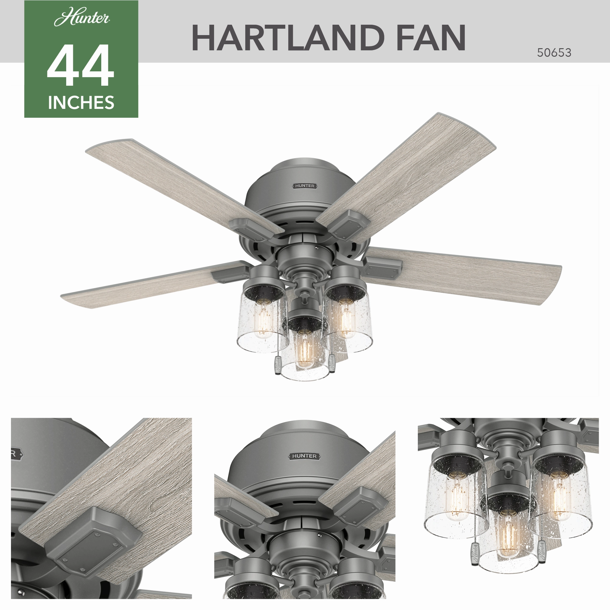 Hartland 44"Ceiling Fan Matte Silver