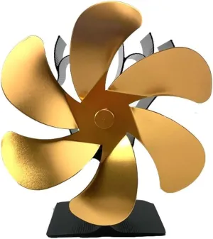 heating furnace fan, 6-piece wood burning furnace fan, safe log burner household furnace fan, environmentally friendly and efficient flame shaped furnace fan (golden) Fan with safety blade design