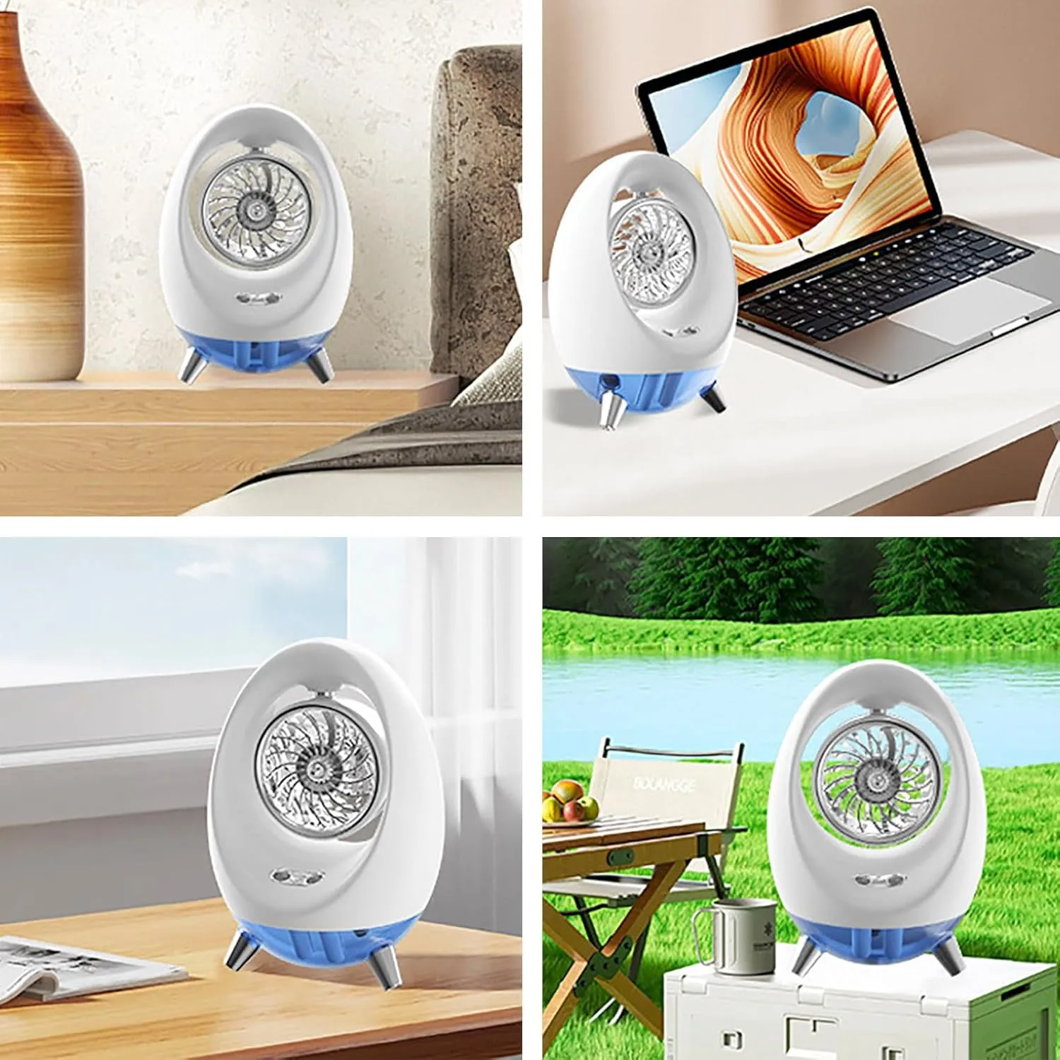 HELLORSO USB Desk Fan 8.07 Inches Portable Fan Powerful 4 Speeds Wind Low Noise Personal Desktop Fan With Humidification Function and Color Ambient Light 2000mAh Battery for Home Office (White-1pc)