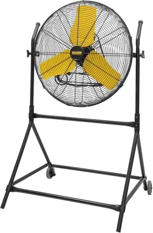 HiCFM 7900 CFM 24 inch Roll-About Tilt Stand Fan with Ball Bearing Powerful 2/5HP Motor, 9FT Cord, 180 Degree Tilting with Wheels for Industrial Use, UL Safety Listed Fan with safety blade design