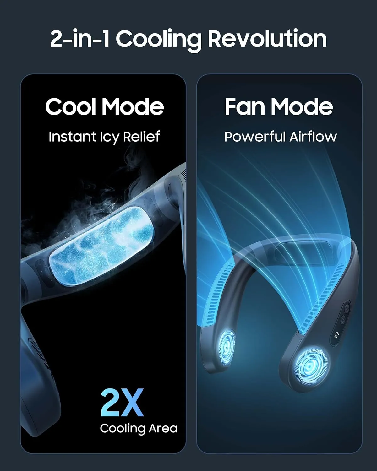 HIGO CoolMaster Ultra Neck Fan, Neck Air Conditioner, 2-in-1 Cooling Neck Fan Portable Rechargeable, Wearable Personal Fan, 5500mAh Large Battery, Ergonomic Design, Frost White