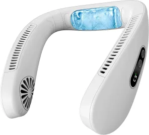 HIGO CoolMaster Ultra Neck Fan, Neck Air Conditioner, 2-in-1 Cooling Neck Fan Portable Rechargeable, Wearable Personal Fan, 5500mAh Large Battery, Ergonomic Design, Frost White Neck fan for hands-free comfort