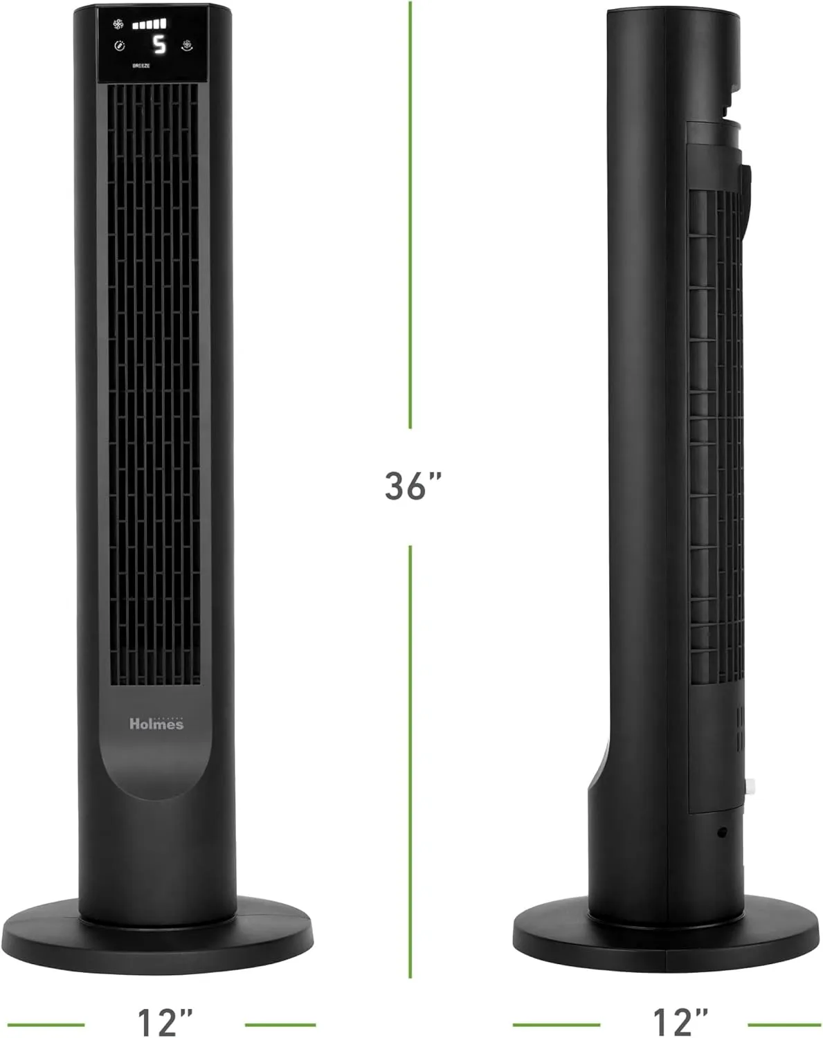 Holmes 36" CleanBreeze Digital Tower Fan with Removable Blade, ClearRead Display, 75 Oscillation, 6 Speeds, 4 Modes, 12-Hour Timer, Home, Bedroom or Office, Remote Control, Matte Black