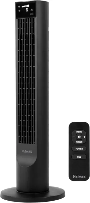 Holmes 36" CleanBreeze Digital Tower Fan with Removable Blade, ClearRead Display, 75 Oscillation, 6 Speeds, 4 Modes, 12-Hour Timer, Home, Bedroom or Office, Remote Control, Matte Black Tower bladeless fan for modern homes