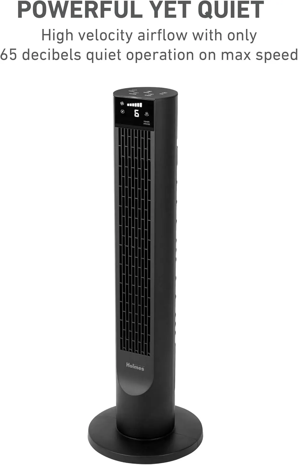 Holmes 36" CleanBreeze Digital Tower Fan with Removable Blade, ClearRead Display, 75 Oscillation, 6 Speeds, 4 Modes, 12-Hour Timer, Home, Bedroom or Office, Remote Control, Matte Black