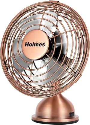 HOLMES 4" Mini Heritage Desk Fan, USB-Powered, Single Speed, 4 Blades, Adjustable 100 Head Tilt, Metal Construction, Ideal for Home, Dorm Rooms, Bedrooms, Office or Travel, Vintage Brushed Copper USB desktop fan for workspace