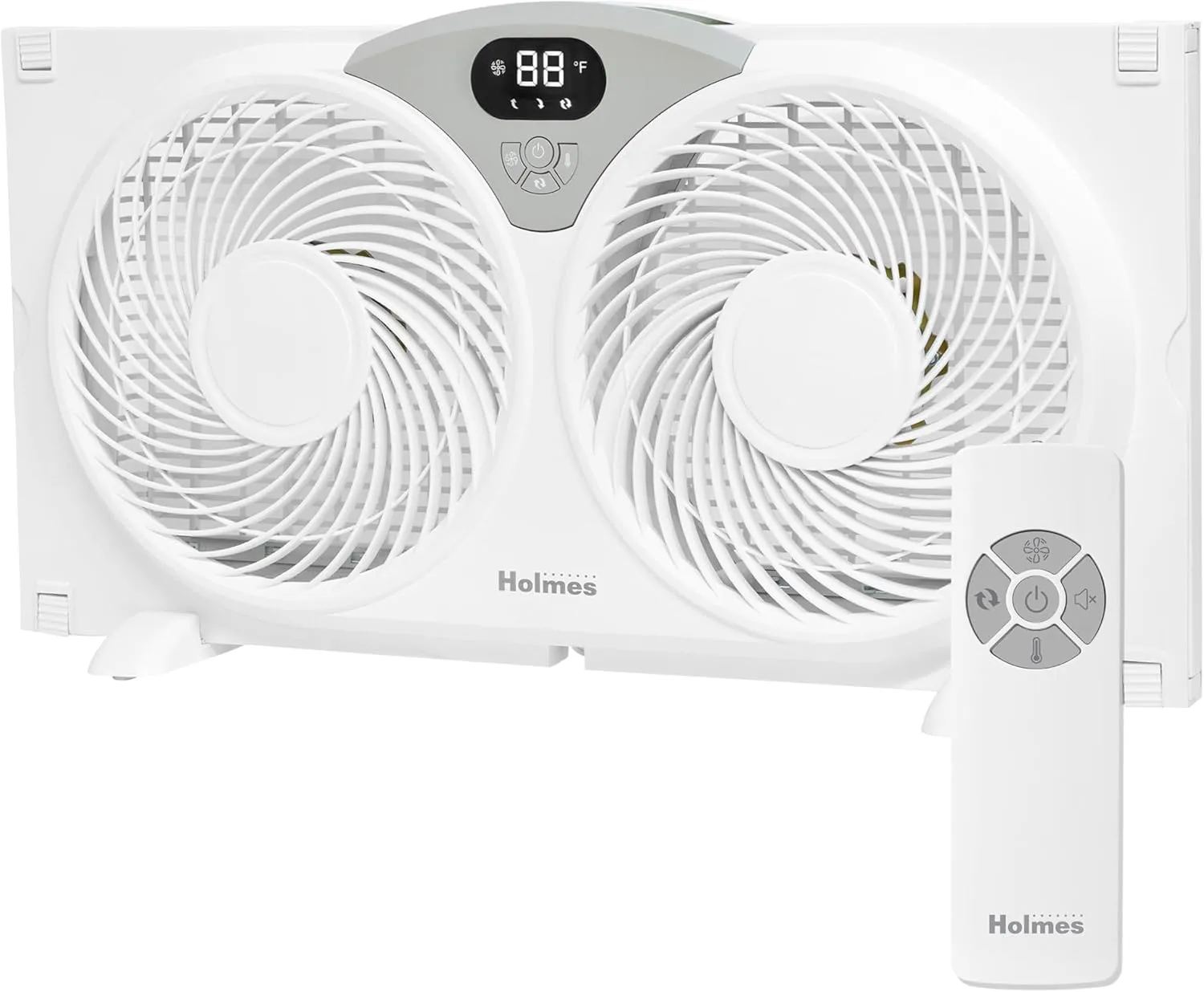 Holmes 9" CleanBreeze Digital Window Fan Thermostat, Remote Control, Adjustable Extender Panels, Water-Resistant Design, White Fan with safety blade design