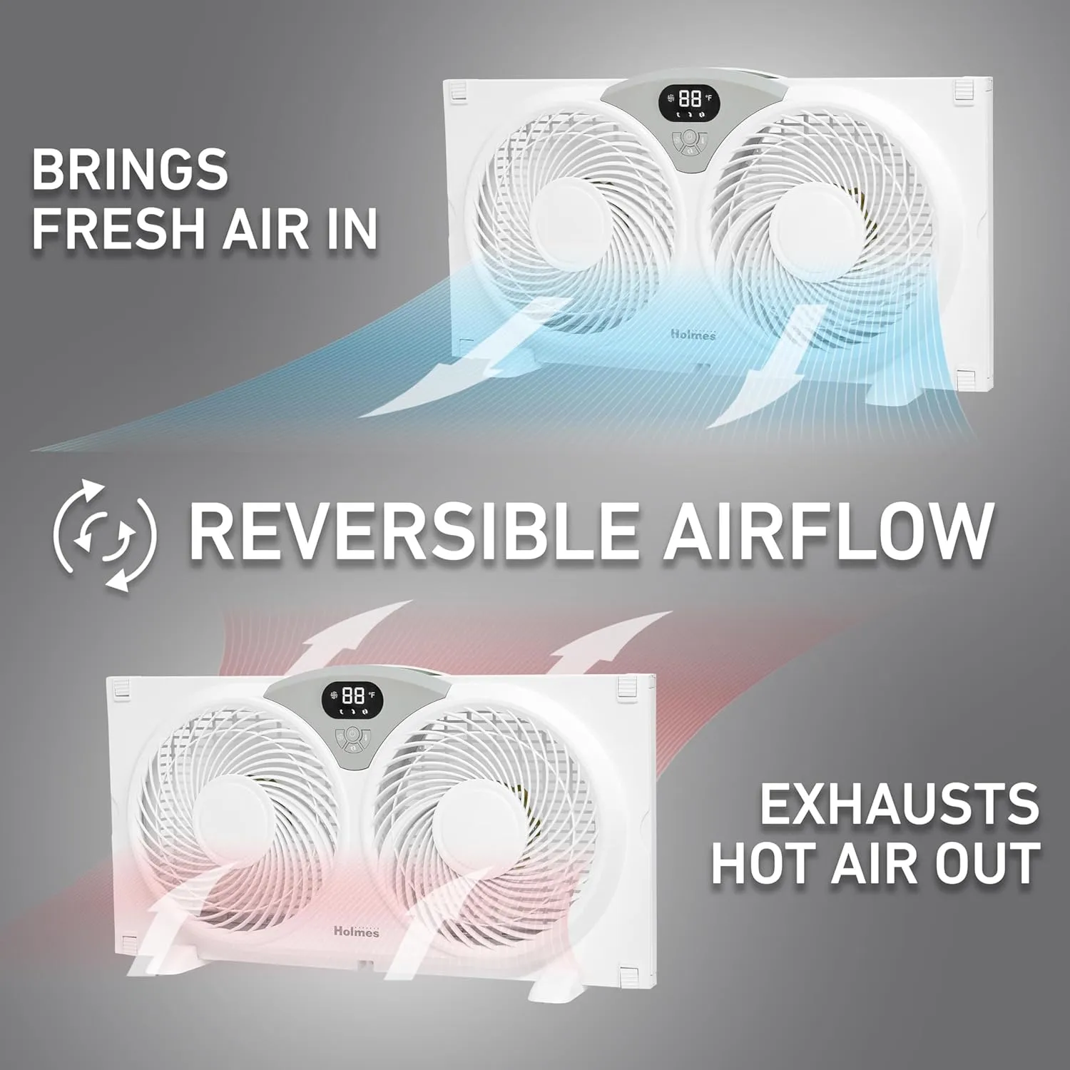 Holmes 9" CleanBreeze Digital Window Fan Thermostat, Remote Control, Adjustable Extender Panels, Water-Resistant Design, White
