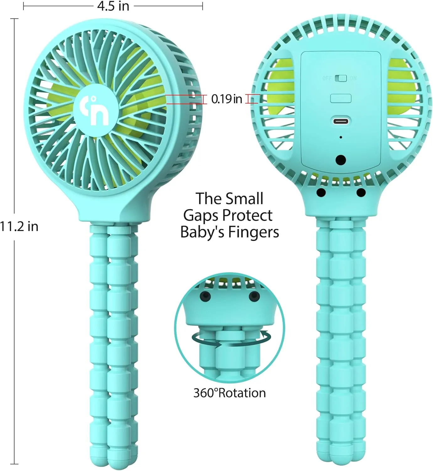HomeLifairy Portable Stroller Fan, USB or Rechargeable Battery Operated with 3 Speeds and 360Rotate, Cooling Clip On for Baby Crib Travel Car Seat Blue