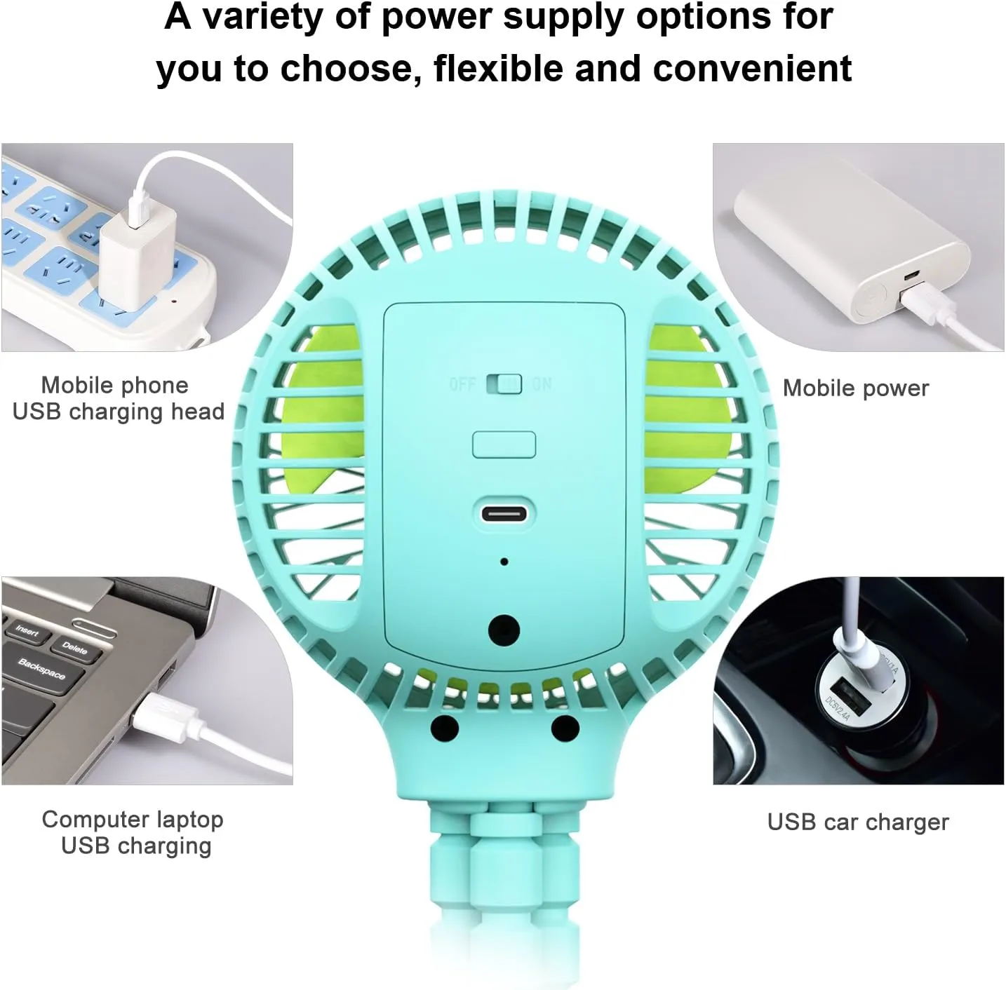 HomeLifairy Portable Stroller Fan, USB or Rechargeable Battery Operated with 3 Speeds and 360Rotate, Cooling Clip On for Baby Crib Travel Car Seat Blue