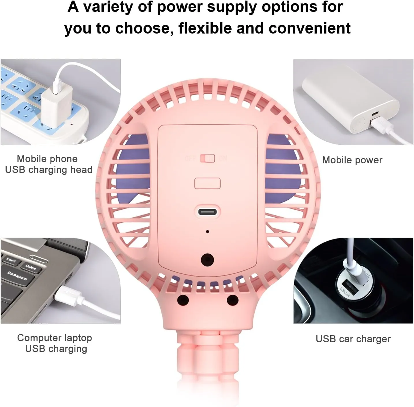 HomeLifairy Portable Stroller Fan, USB or Rechargeable Battery Operated with 3 Speeds and 360Rotate, Cooling Clip On for Baby Crib Travel Car Seat Pink