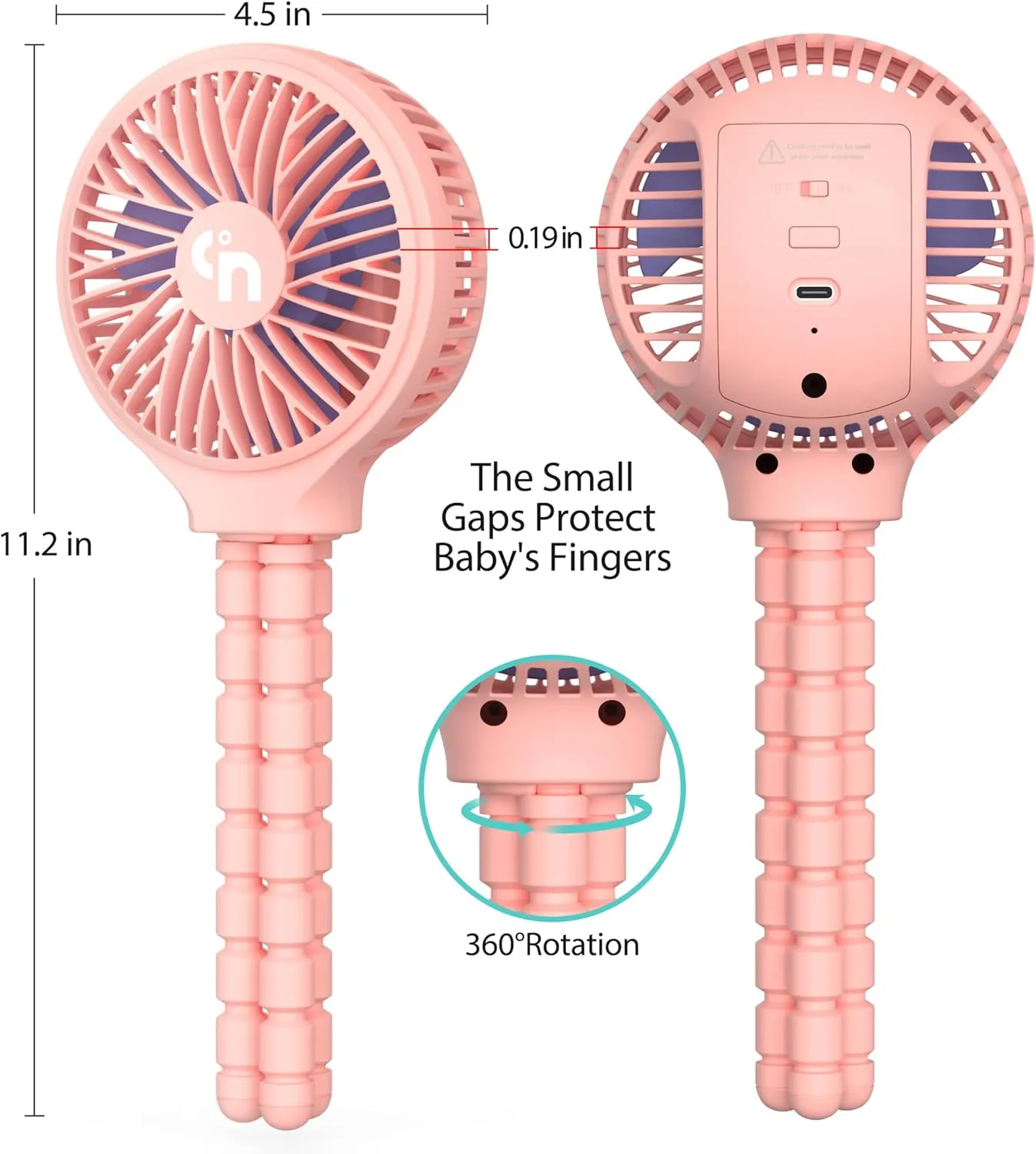 HomeLifairy Portable Stroller Fan, USB or Rechargeable Battery Operated with 3 Speeds and 360Rotate, Cooling Clip On for Baby Crib Travel Car Seat Pink