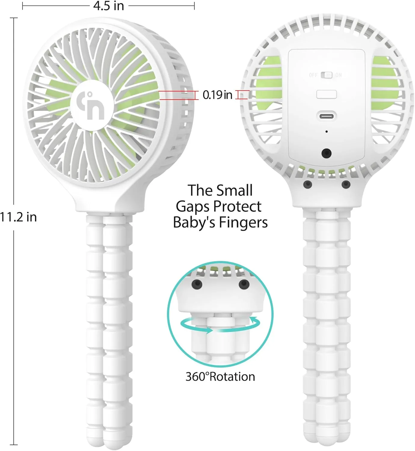 HomeLifairy Portable Stroller Fan, USB or Rechargeable Battery Operated with 3 Speeds and 360Rotate, Cooling Clip On for Baby Crib Travel Car Seat White