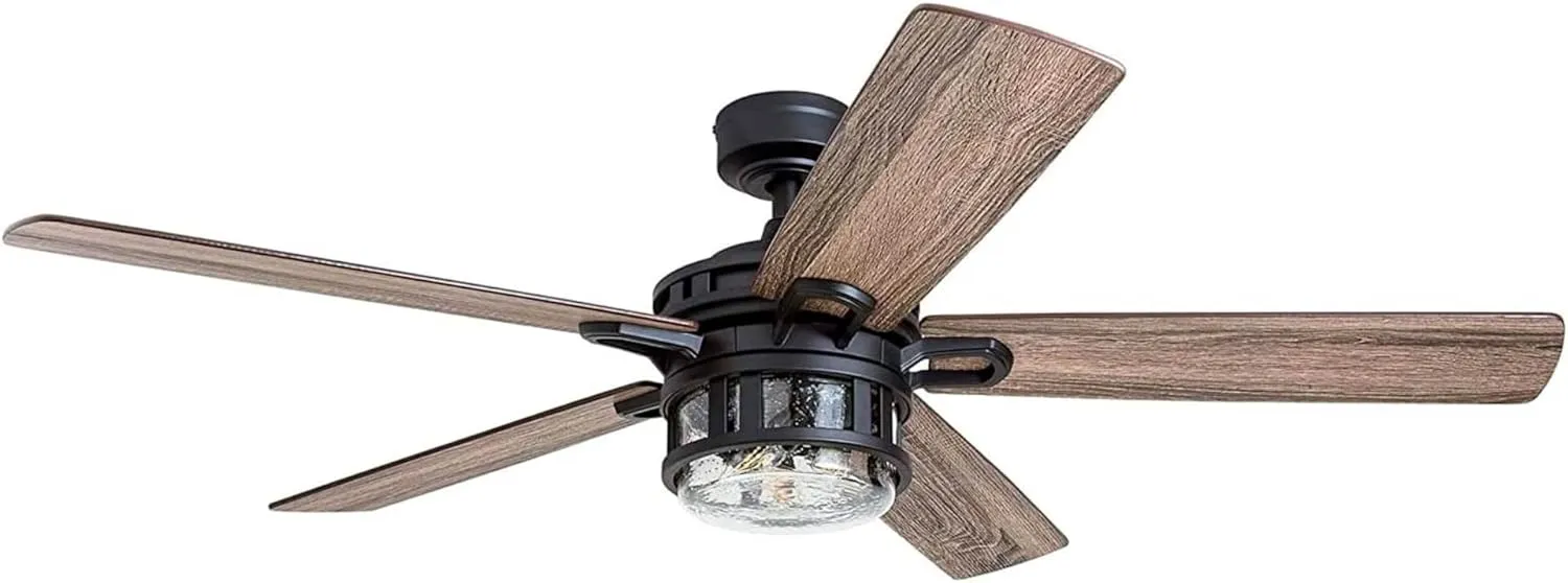 Honeywell Ceiling Fans Bonterra Modern 52 Inch Ceiling Fan with Light, Remote Control Fan, LED Indoor Fan with 5 Blades, Brown Pine and Black Blade Finish Options, Matte Black (50690-01) Fan with safety blade design