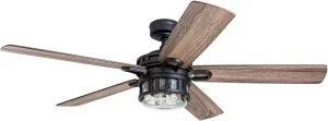 Honeywell Ceiling Fans Bonterra Modern 52 Inch Ceiling Fan with Light, Remote Control Fan, LED Indoor Fan with 5 Blades, Brown Pine and Black Blade Finish Options, Matte Black (50690-01) Fan with safety blade design