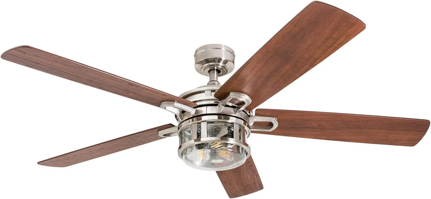 Honeywell Ceiling Fans Bonterra Modern 52 Inch Ceiling Fan with Light, Remote Control, LED Indoor Fan with 5 Blades, Light Brown Pine and Brown Chestnut Blade Finish Options, Brushed Nickel (50610-01)